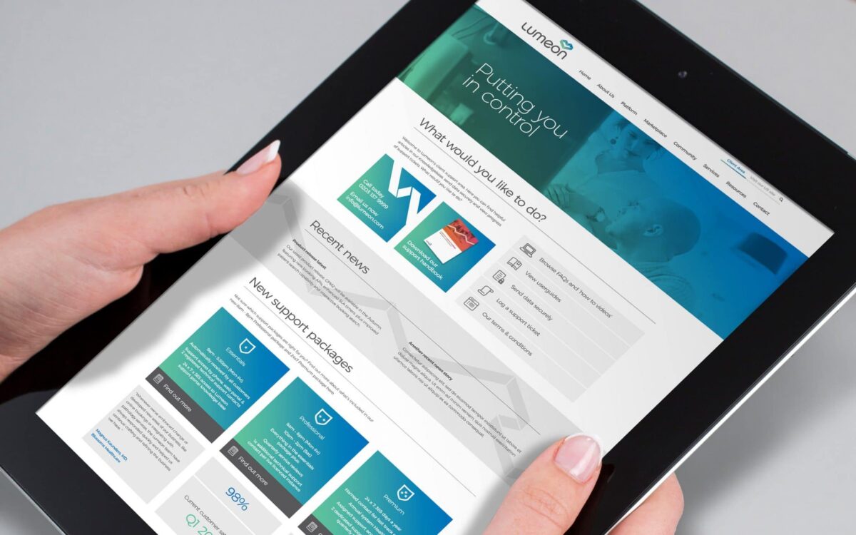 Lumen website on smart tablet in portrait orientation.
