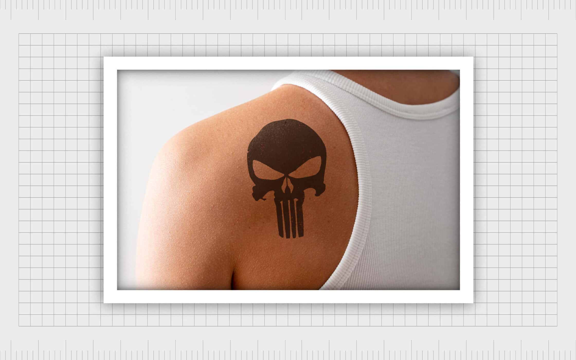 My newest Punisher Tattoo born 5 days ago  its an amazing cover up   rthepunisher