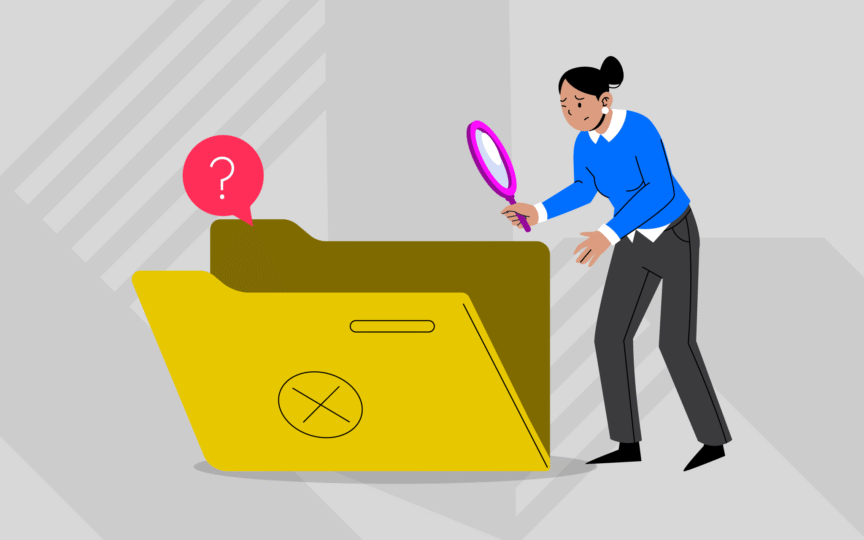 Illustration of a woman looking into a folder.