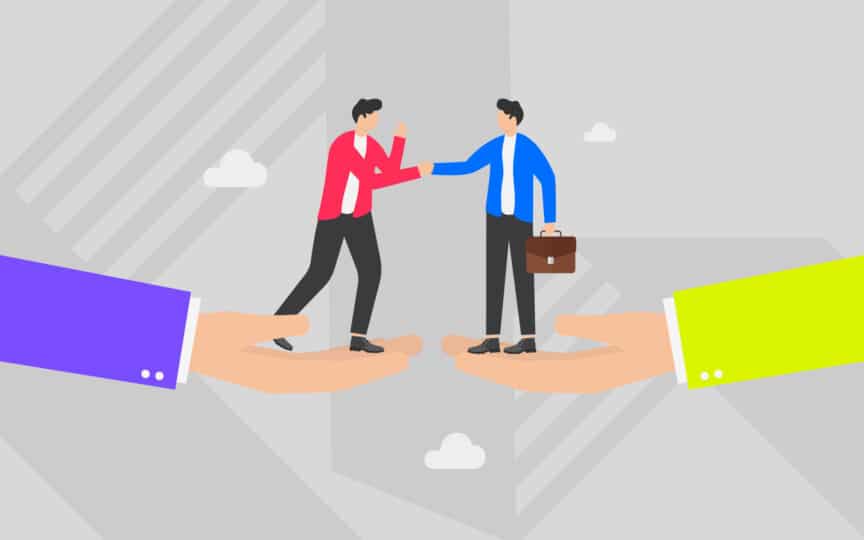 An illustration of two people shaking hands.