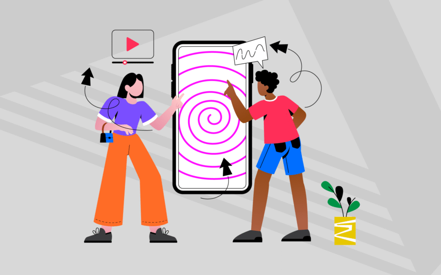 Device screen with hypnotising brand / digital marketing campaign.