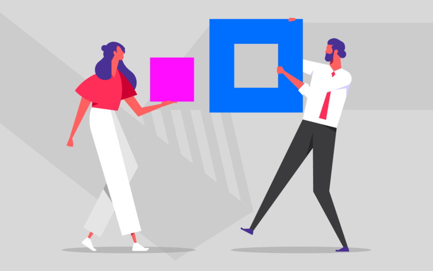 Two people holding different shapes.