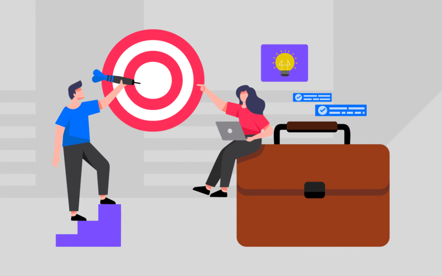 Team of two pointing toward target.