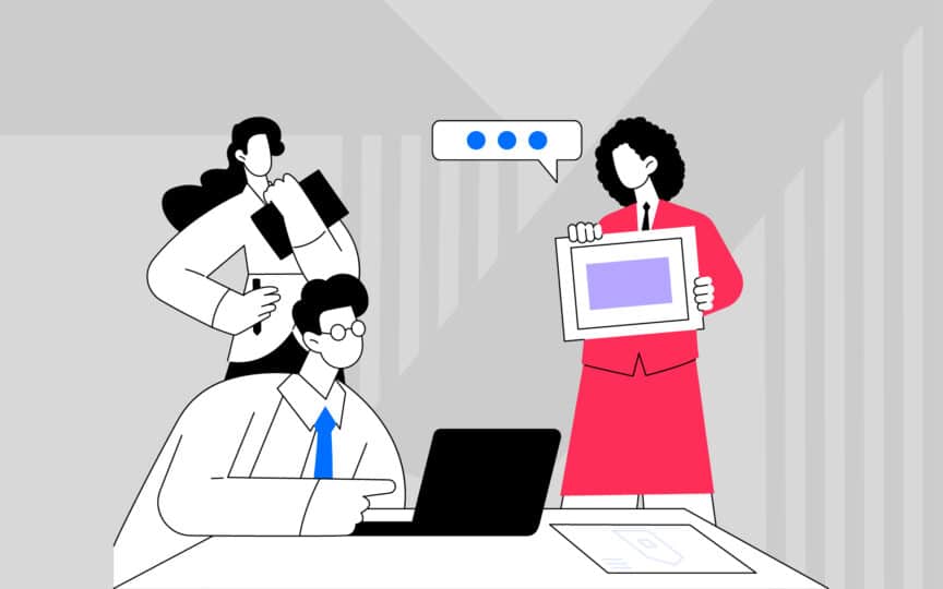 Illustration of colleagues learning brand expectations through early collaboration.