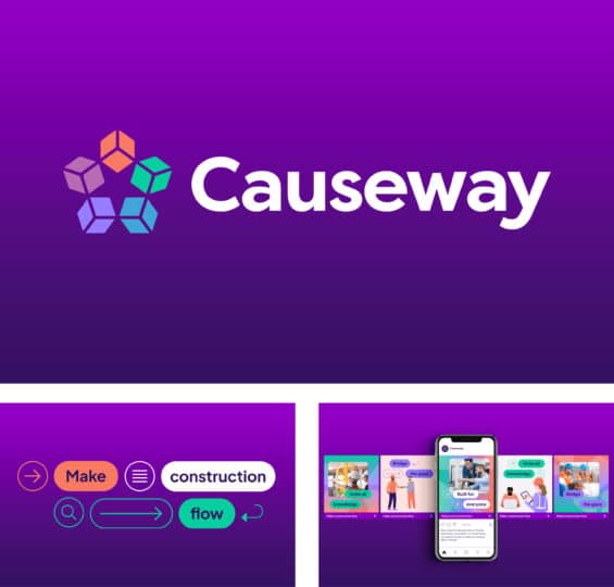 Set of three images that showcase the Causeway logo and brand positioning.
