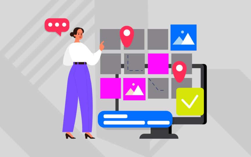 An illustration that of a person interacting with customisable blocks.