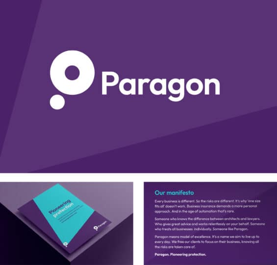 A group of three images relating to Paragon logo and brand strategy.
