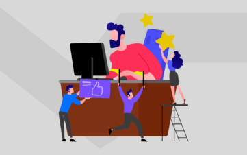 llustration of employees supporting leadership by building culture through engagement, collaboration, and shared values.