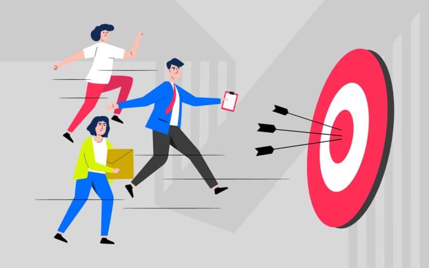 Team brainstorming under a lightbulb, showing how brand purpose sparks ideas and drives creative collaboration.