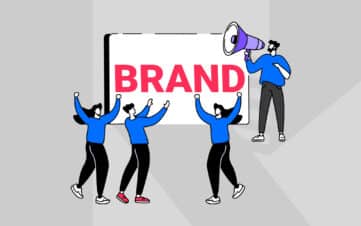 Illustration of people promoting and celebrating a brand during an internal rollout.