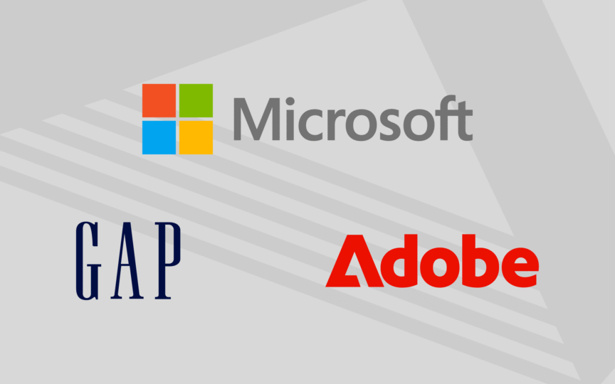 Brand logos of Microsoft, GAP and Adobe.