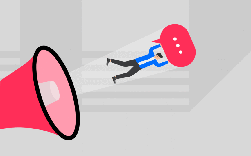 Illustration depicting launch of a fresh new brand voice.