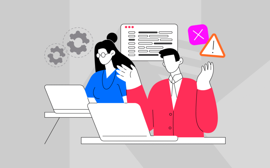 Illustration of team working on website trouble points.