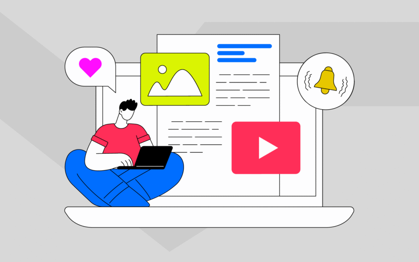 Illustration of person enjoying online content.