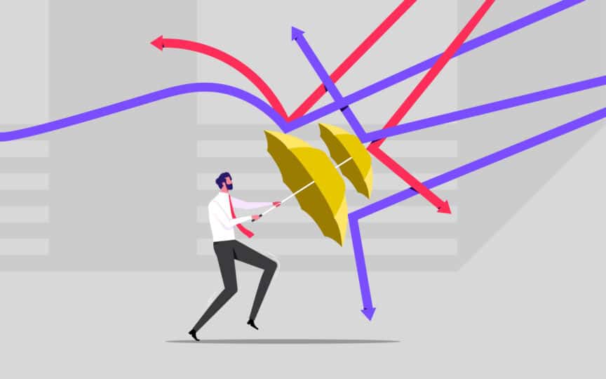 Person using umbrella to protects from crisis.