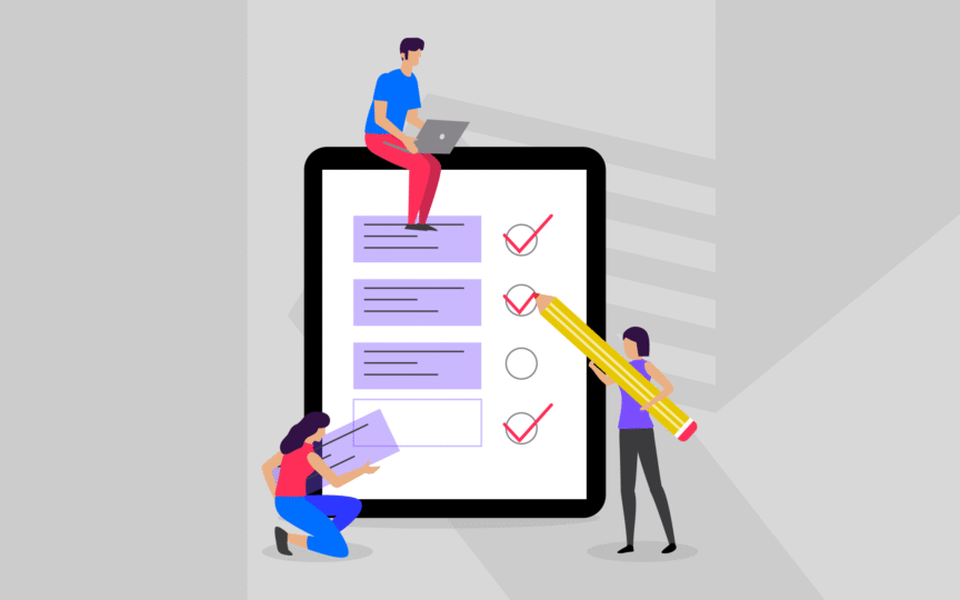 Team going through digital branding strategy checklist.