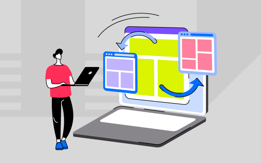 Illustration of digital layouts showing the principles of usable brand guidelines.