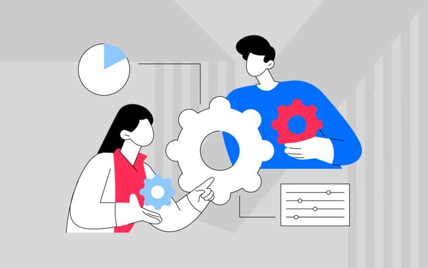 Illustration of internal brand activation after a merger, showing teams aligning processes, systems and leadership around a unified brand.