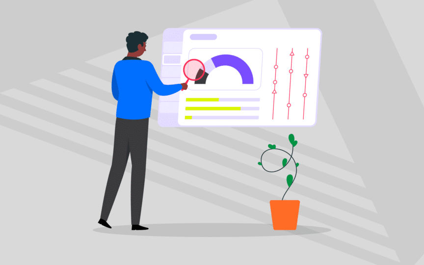Person analyzing brand performance data on a digital dashboard, symbolizing how design influences business outcomes and metrics.