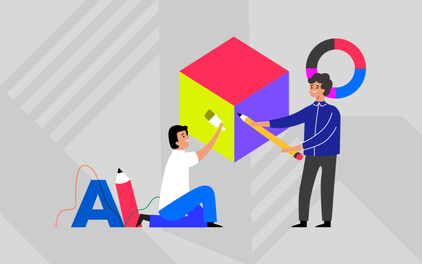 Illustration of two people evolving visual identity.