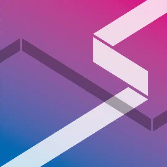 Lumeon — abstract geometric graphic in purple, pink and blue gradients.