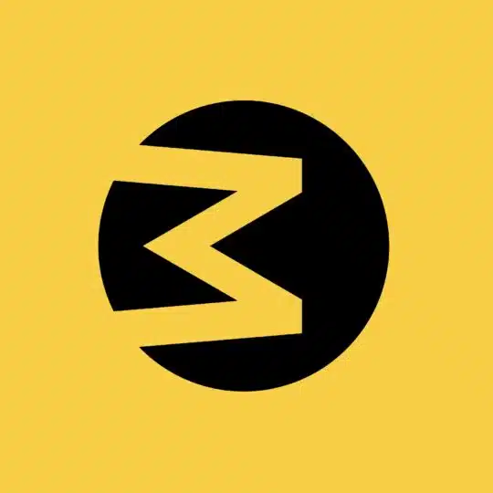 Maxa — black abstract logo symbol on a bright yellow background.