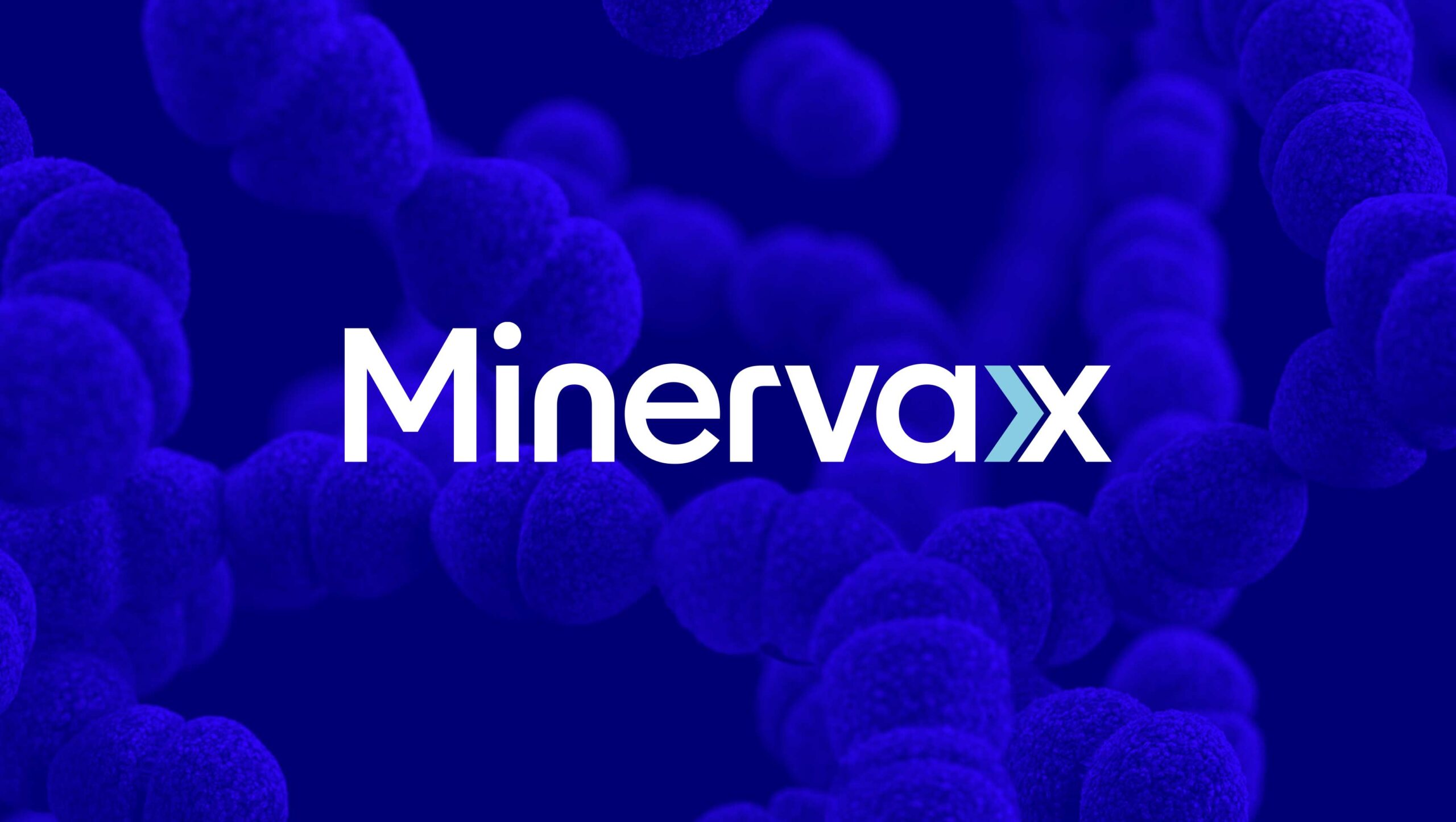 MinervaX logo with microscopic particles.