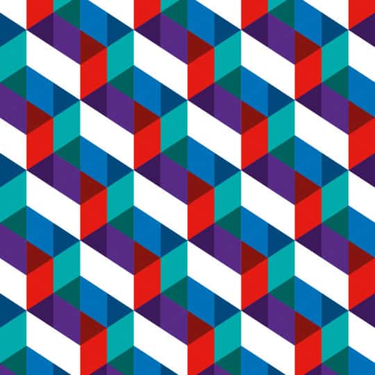 Network Homes — repeating geometric pattern of interlocking red, blue, black and white shapes.